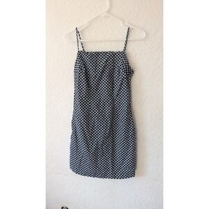 Spaghetti Strap Mini Dress Blue White Checkered Sleeveless‎ Casual
